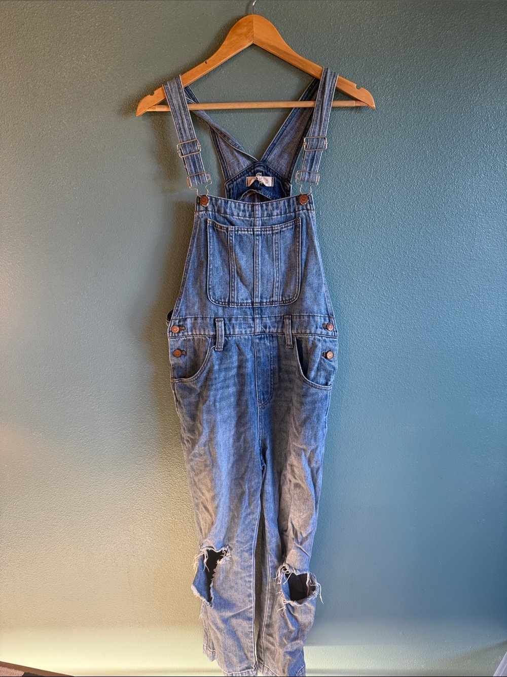 Madewell Blue Distressed Denim Overalls